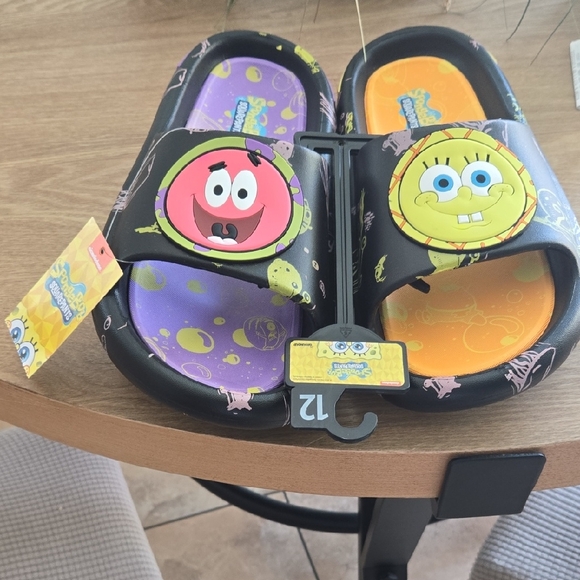 SpongeBob SquarePants Kids Slide Sandals - Black, Purple, and Orange - Picture 1 of 3